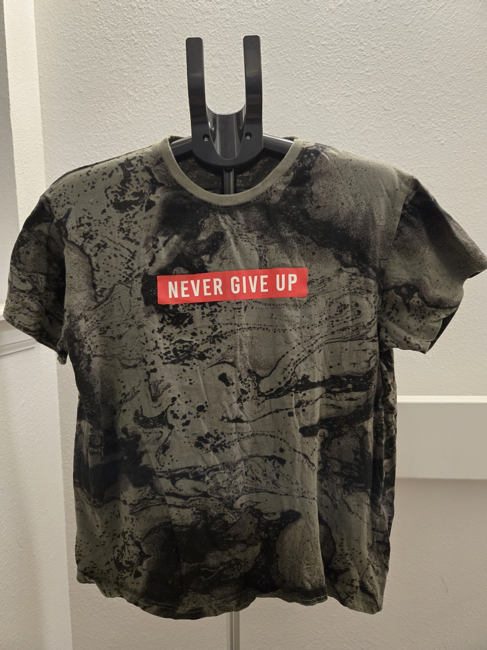 Never Give Up Graphic Tee - Olive Green & Black